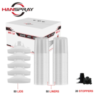 Hanspray Speedy Paint System 400ml Box of 50 Lids , 50 Liners & 20 Stoppers (hard cup not included)
