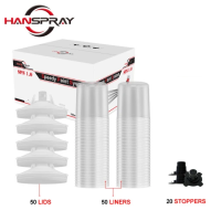 Hanspray Speedy Paint System 180ml Box of 50 Lids , 50 Liners & 20 Stoppers (hard cup not included)